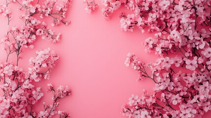 Fototapeta premium Blossoming Cherry Blossoms on a Pink Background