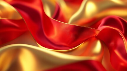 Obraz premium Golden and Red Satin Ribbons Flowing in Abstract Background