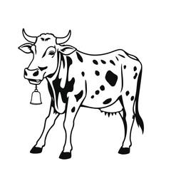 Fototapeta premium a black and white line drawing of a funny cow.