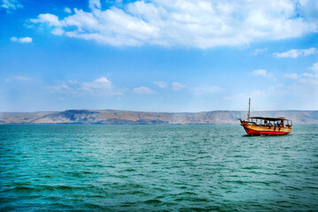 The Sea of Galilee, or Kinneret, Lake of Gennesaret or Tiberias. It is the largest freshwater lake...