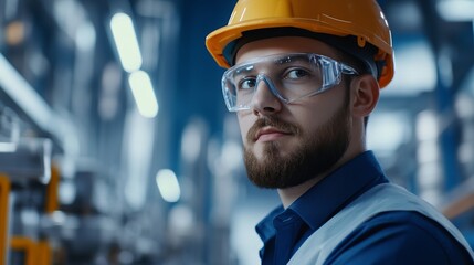Focused Male Engineer Working in a High-Tech Industrial Facility