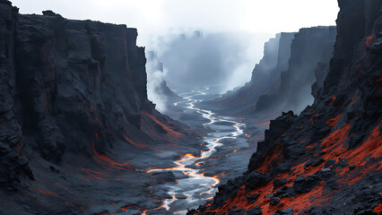 A volcanic canyon