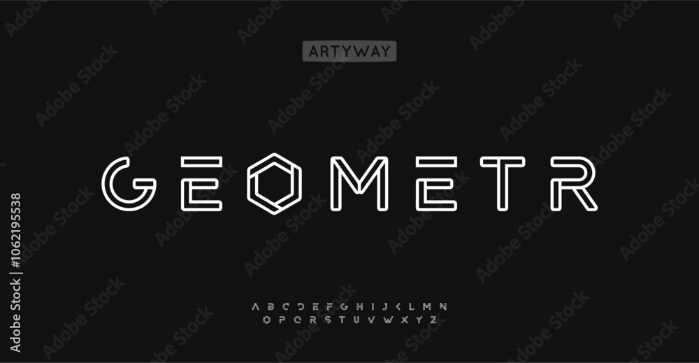 Fototapete geometric outlined alphabet, modular tech font, wireframe font, modern blueprint style, futuristic t