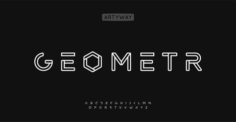 Geometric outlined alphabet, modular tech font, wireframe font, modern blueprint style, futuristic typography, versatile modular and structural typographic design. Vector typeset.