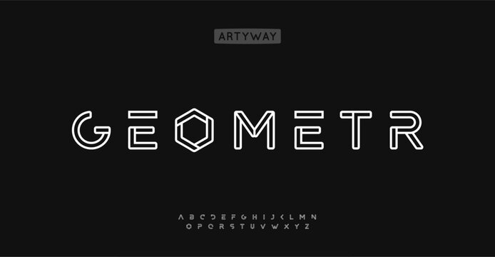 Geometric outlined alphabet, modular tech font, wireframe font, modern blueprint style, futuristic typography, versatile modular and structural typographic design. Vector typeset.