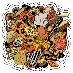 Bakery doodle cartoon funny banner