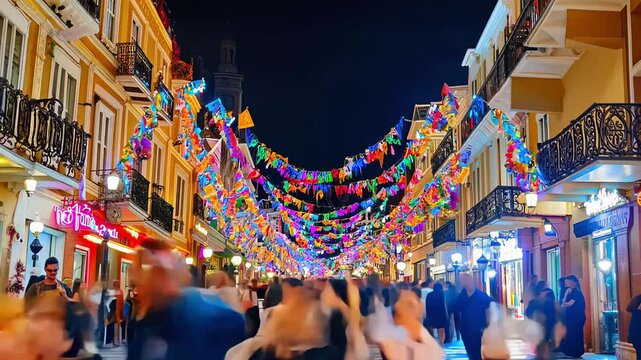 New Orleans Nightlife and Architecture. Mardi Gras festive illuminated city