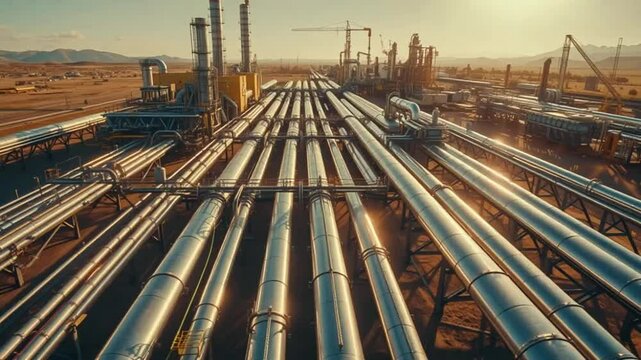 Aerial view of a large industrial site with extensive pipelines and processing facilities.