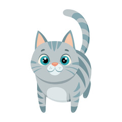 Cute gray cat. Kitty Hand drawn flat style isolated. Vector illustration