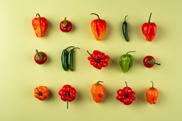Colorful peper on green background