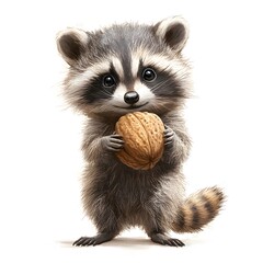 Fototapeta premium Curious Raccoon Holding a Nut Illustration