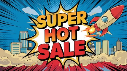 A Rocket-Propelled Comic Book-Style Super Hot Sale Advertisement