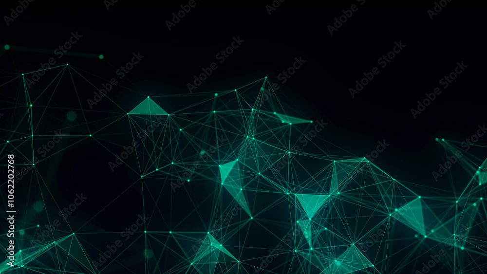 Poster Network connection structure. Green science background. Abstract digital background. Big data visualization. 3d rendering.