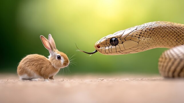 Cobra's Power: A king cobra devours a rabbit on a sunny day.
