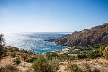 Blick auf die Bucht vom Souda Beach auf Kreta in Griechenland