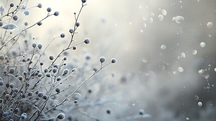 Frosted Red Berries in a Winter Wonderland: A Serene Close-Up Capturing Nature's Icy Beauty winter