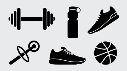 Modern Minimalist Gym & Sports Silhouette Icons for Fitness & Athletic Design
