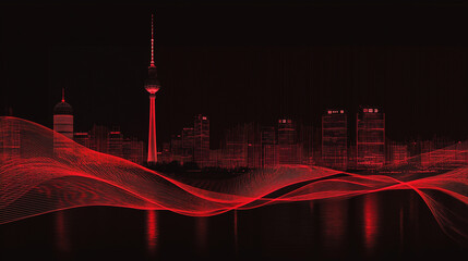 vector art of city outline and skyline of tv tower in berlin city in germany