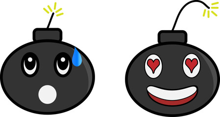 Naklejka premium Bombs face, in love, emoji, stickers, new, mascot character, vector illustration, 10EPS