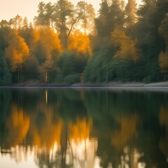 Amber Glow at Dusk Over Calm Lake