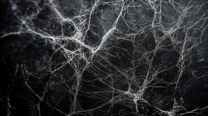 Close-up of a spiderweb with intricate details, creating a spooky and mysterious atmosphere.