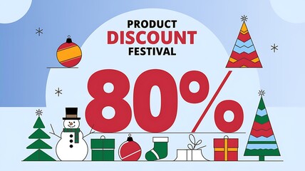 Naklejka premium 80% Off Christmas Product Discount Festival