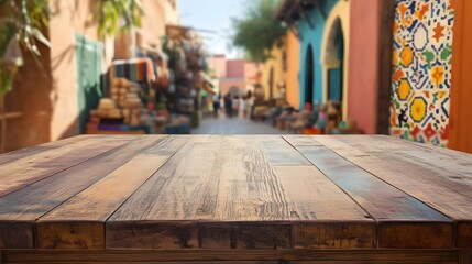 Fototapeta premium Colorful Alleyway with Wooden Table