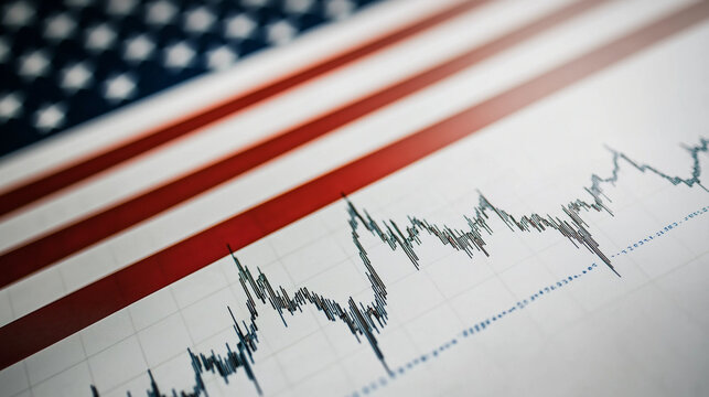 usa flag with black market chart graph