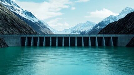 Obraz premium Hydroelectric dam generating clean energy; use blues and greens palette 