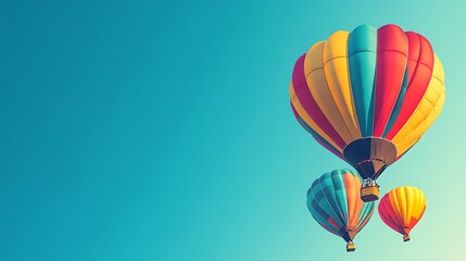 Fototapeta premium A vibrant, colorful hot air balloons over a mountain landscape with a clear area for text