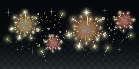 colored fireworks sparkling for Happy New Year, XMas celebrations greeting cards, posters and banners	