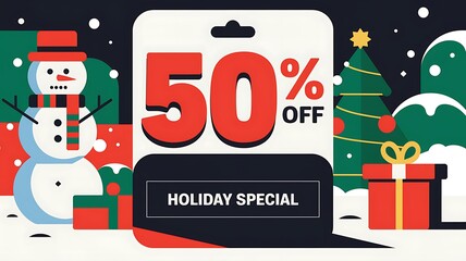 Naklejka premium Festive Holiday Sale with 50% Off Discount