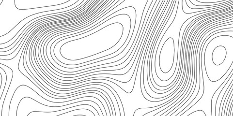 Seamless vector topographic map patterns black line on white background, abstract contour line style mountain hiking trail over terrain topographic patterns background geographic grid relief map. 