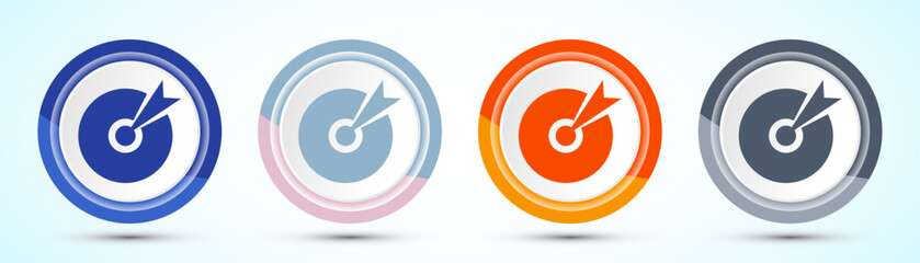 Target goal icon design illustration, Goal sign symbol, Four color button design set