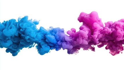 Colorful smoke swirl, vibrant blue and pink, white isolate background.
