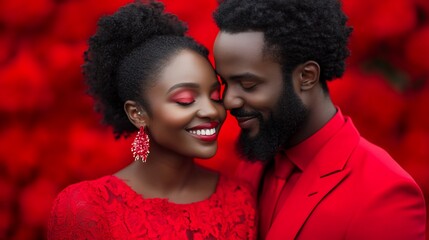 A happy couple in love, embracing each other.