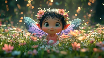Beautiful fairy girl fairy, magical creature fulfilling wishes, cartoon character, movie, purple shade