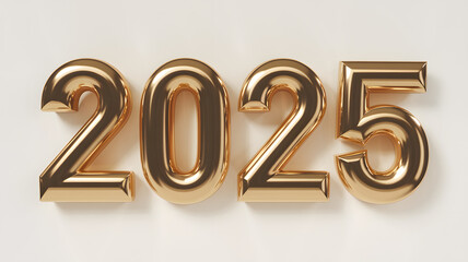 3D metallic gold numbers spelling out '2025' against a white background. The entire number sequence should be visible and centered in the frame.