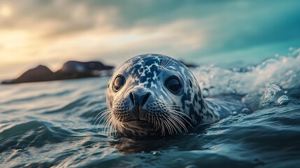 Fototapeta premium Seal Swimming in Sunlit Waters 