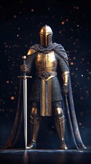 Fototapeta premium The Knight Stands Resolute Brandishing His Sword Against the Shadows of Darkness in a Glorious Display of Valor and Strength