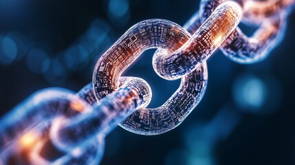 Futuristic digital chain illustration with metallic and glowing effects. This image captures the essence of connectivity, linking data in a visually stunning design