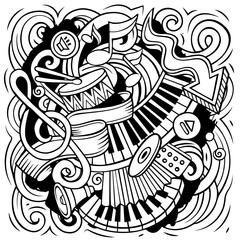 Music hand drawn vector doodles illustration.