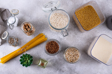 Zero waste storage concept with groats in jars