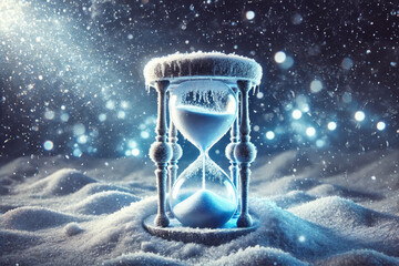 Frosty Winter Hourglass in Snowy Scene