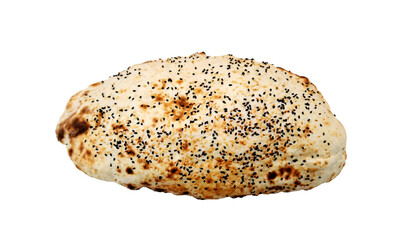 The balloon bread, a kind of pide bread topped with seeds of sesame and black cumin, and hot served...