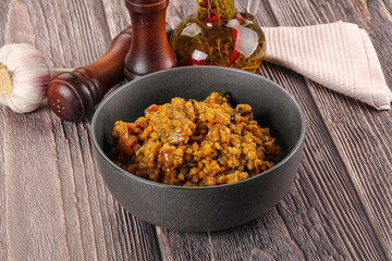 Vegan garnish - lentil with vegetables
