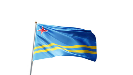 Flag of aruba with no background, transparent png, flag on a flag pole waving in the wind, national symbol of aruba, country in north america, picture of a flag