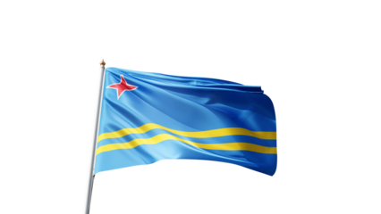 Flag of aruba with no background, transparent png, flag on a flag pole waving in the wind, national symbol of aruba, country in north america, picture of a flag