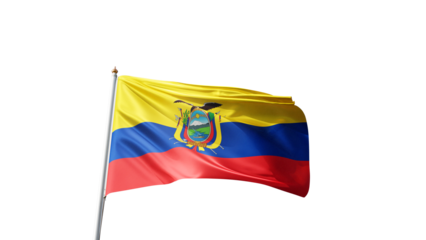 Flag of ecuador with no background, transparent png, flag on a flag pole waving in the wind, national symbol of ecuador, country in south america, picture of a flag