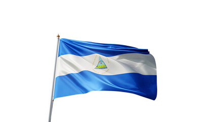 Flag of nicaragua with no background, transparent png, flag on a flag pole waving in the wind,...